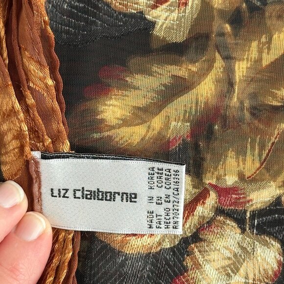 Vintage Liz Claiborne Scarf, 33 x 33 Autumn Leaf Print Square, Sheer Polyester - Picture 7 of 9